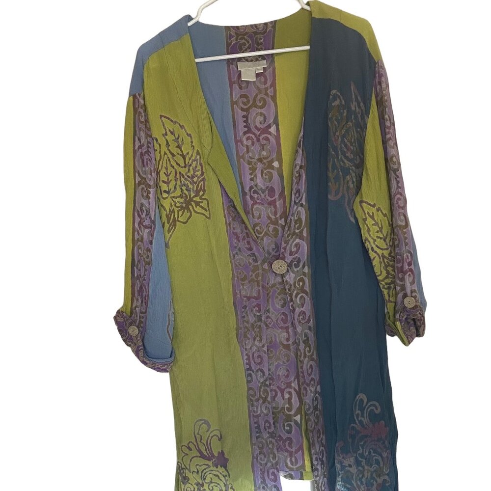 Soft Surroundings Cardigan Womens Size Large Boho Artsy Duster Blue Purple Rayon